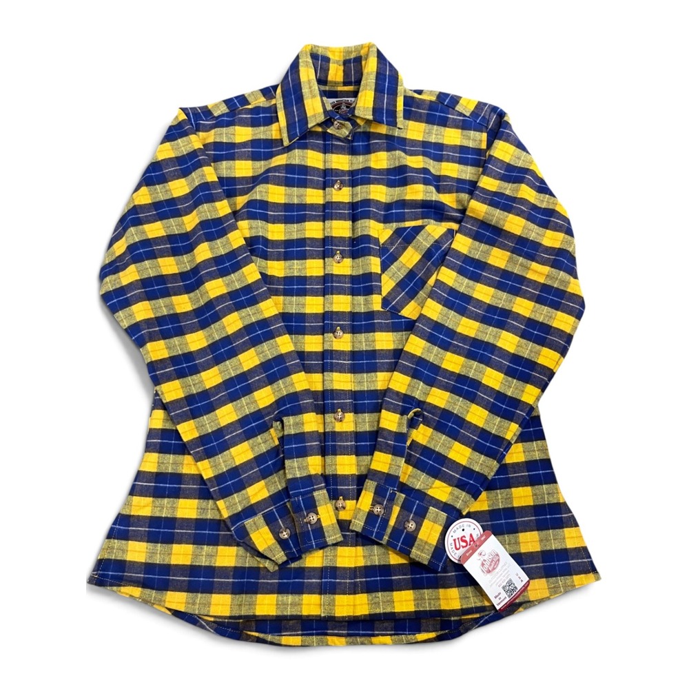 Johnson Woolen Mills Green Mountain Flannel Shirt Blue Yellow Plaid Small NWT